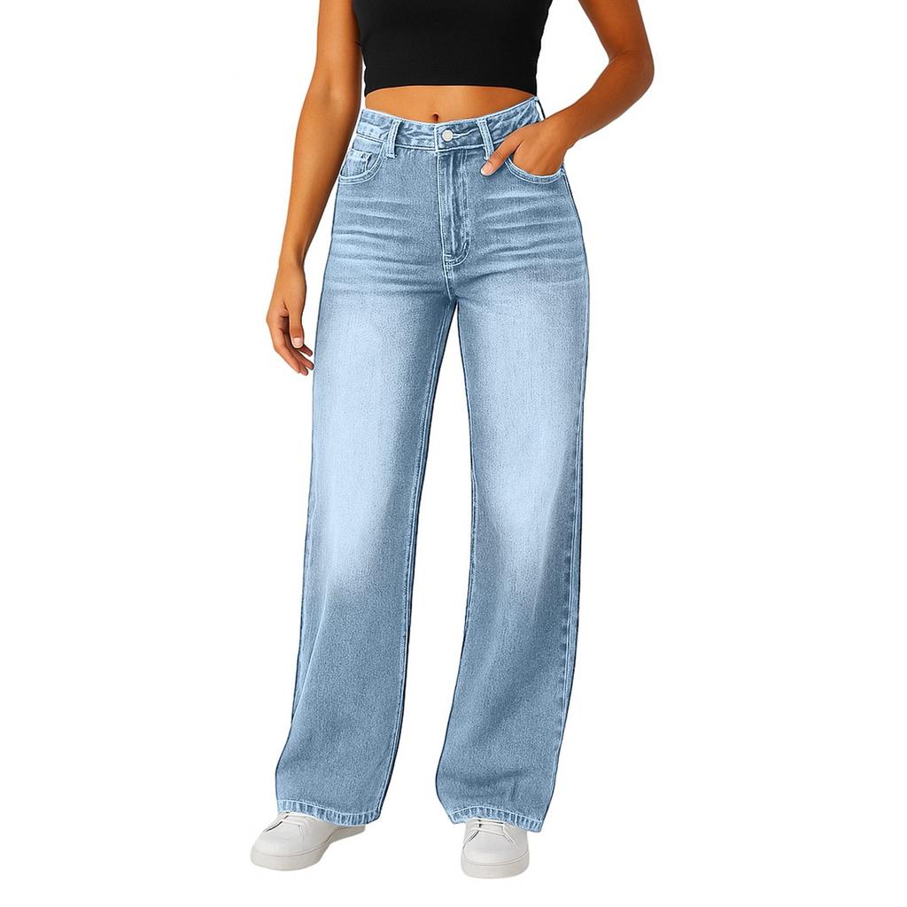 Jeans Casuales de Moda para Mujer Tubo Recto Acampanados Jeans Casuales