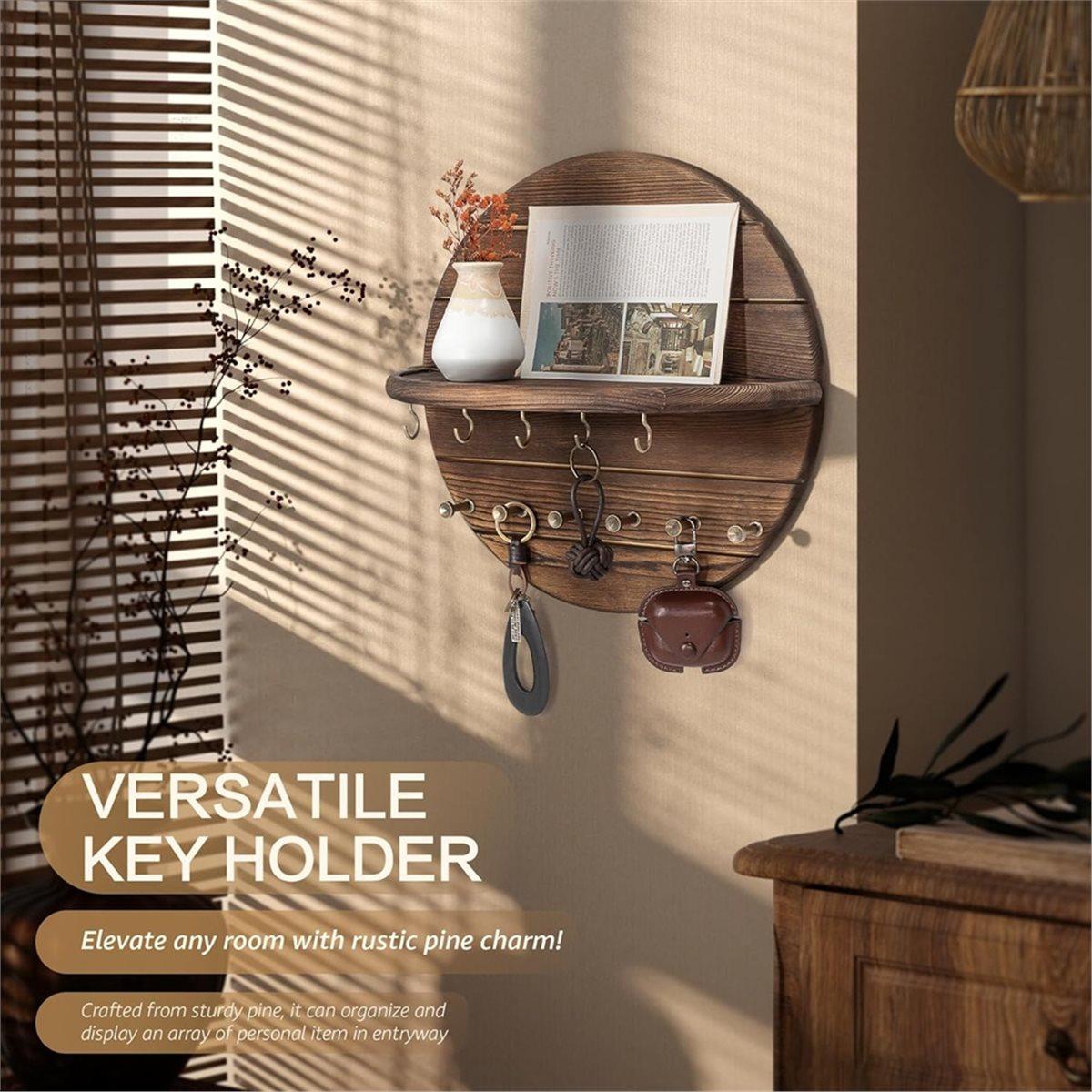 

Pine Wood Key Holder Wall Mount - Rustic Wooden Key Hooks for Wall with Shelf - for Home Decor, Entryway China Mainland