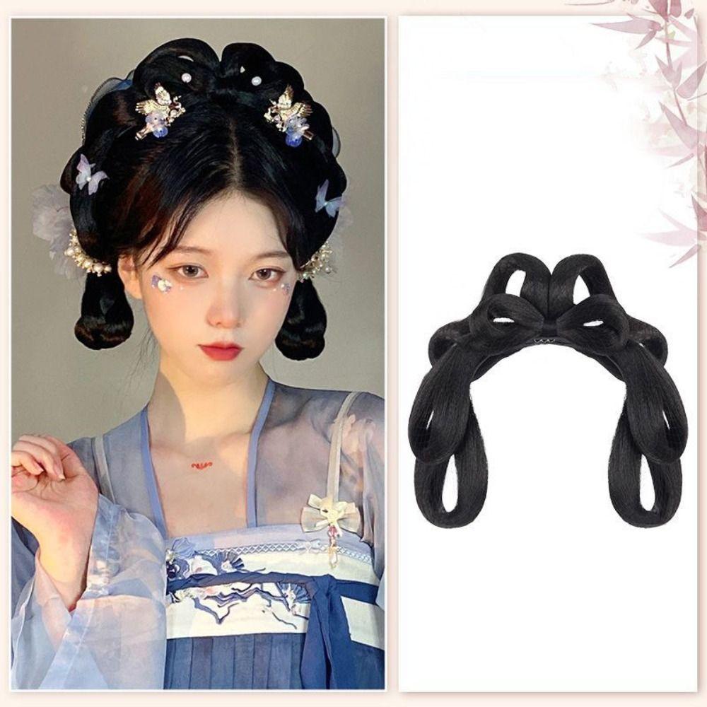 Chinese Style Hanfu Wig Headband Vintage Headwear Retro Hair Chignon Ancient Hanfu Wig  Photography