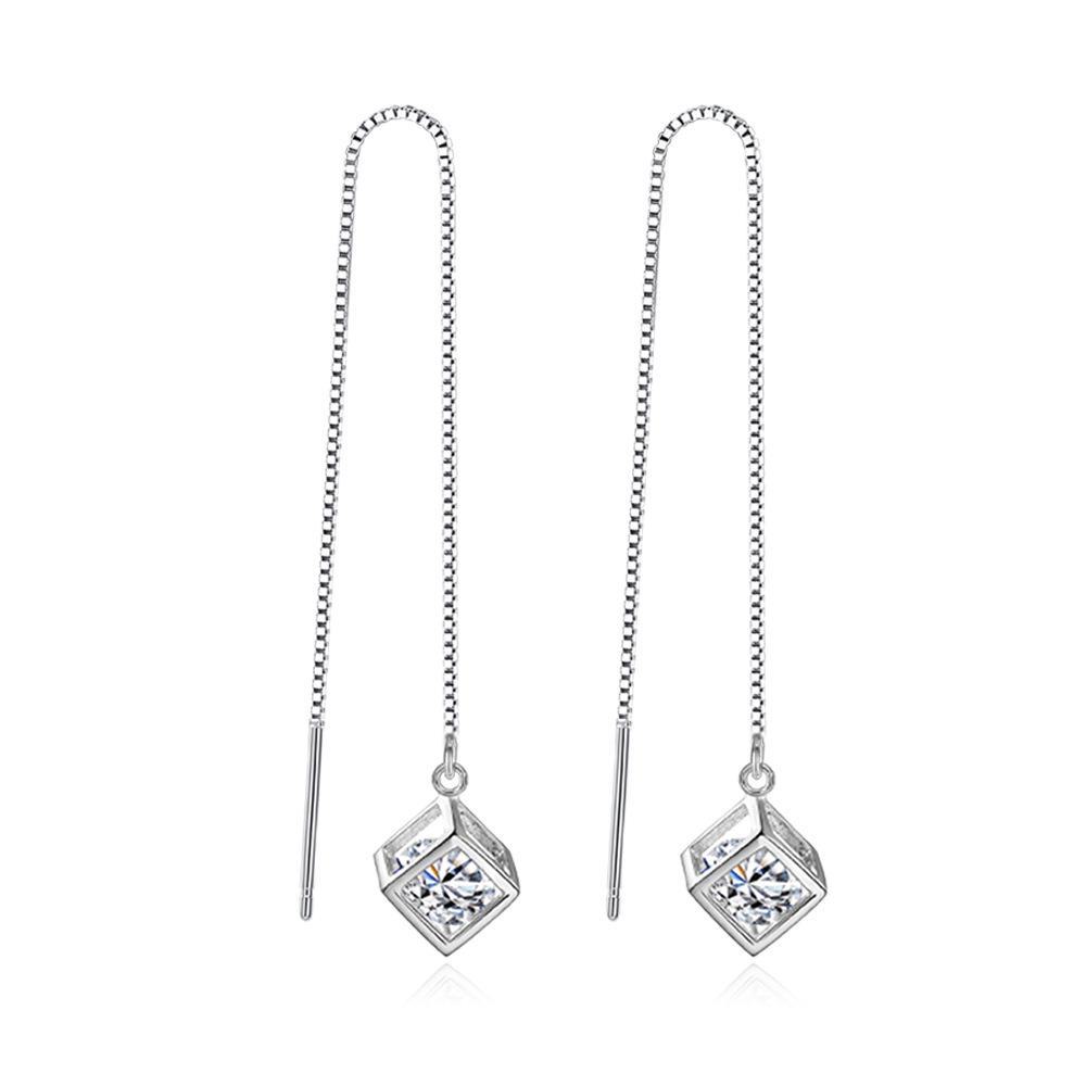 

Длинные серебряные серьги Weihua Korean Tassel Diamond Cube diamond, copper plated platinum белый