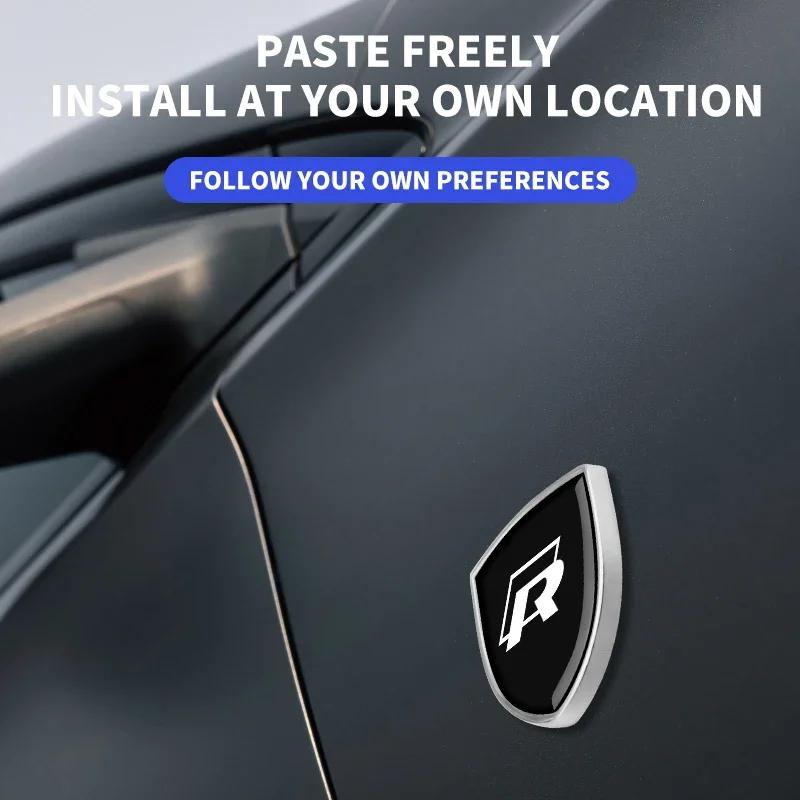 RFKNG1 1/2pcs 3D Metal Car Styling Shield Emblem Badge Stickers For VW Rline Arteon Jetta Atlas Eos Caddy GTD Sharan Transporter