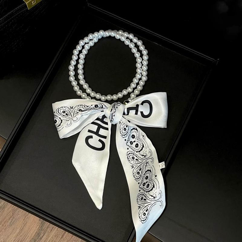 Faionable Polka Dot Scarf Waist Belt For Women Decorative Pearl Splicing Neck Ribbon Elegant Stripes Fluttering Ribbon