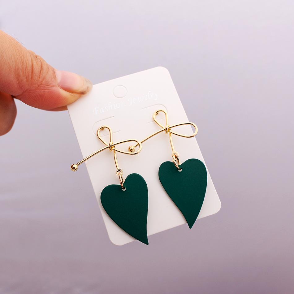 Women Heart Drop Earrings for Party Jewelry Vintage Gold Color Metal Bow Knot Earrings Geometric Female Brincos 2024 New Fashion