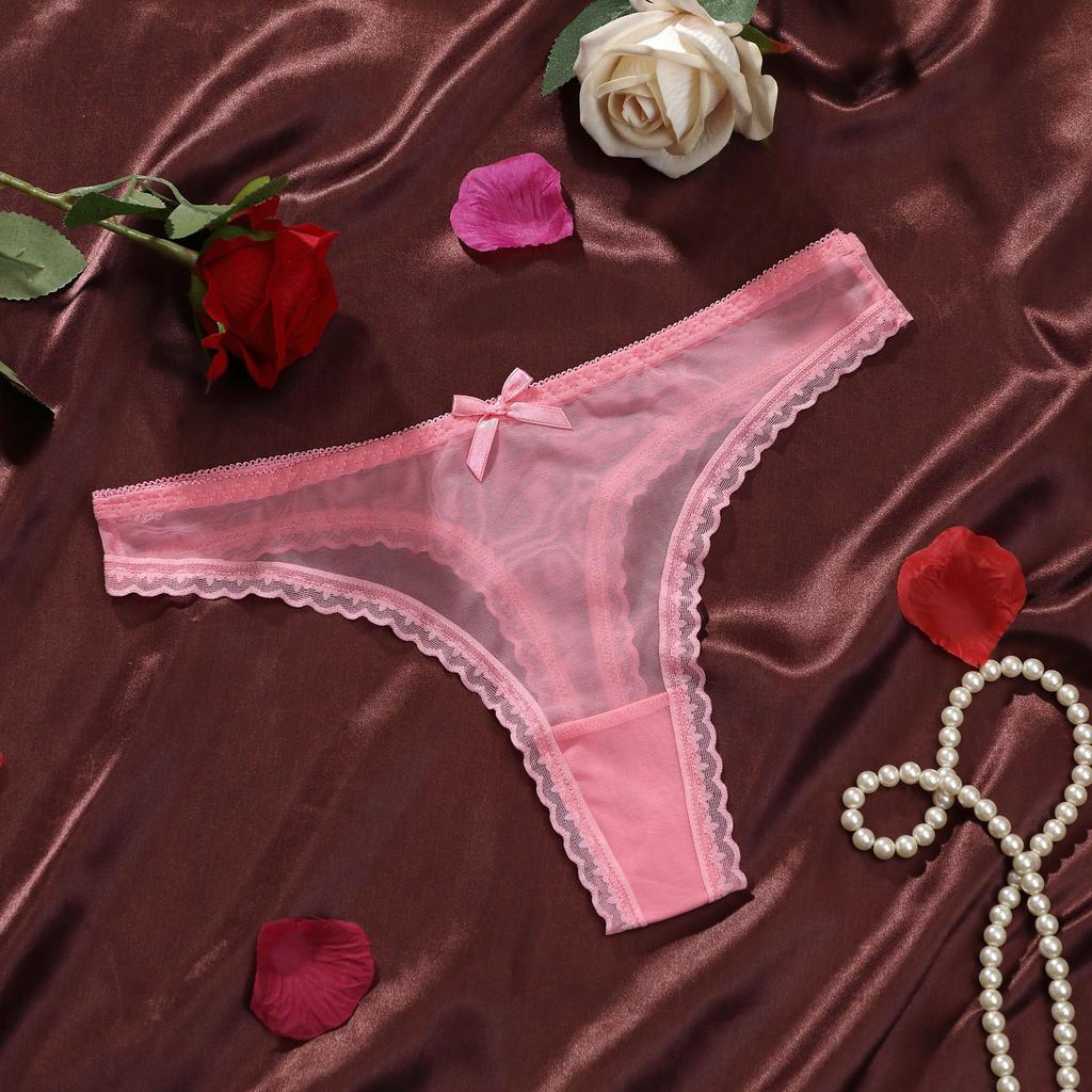 Women Spring and Summer Thin Mesh Sexy Lace Pure Low Waist Thong Underwear