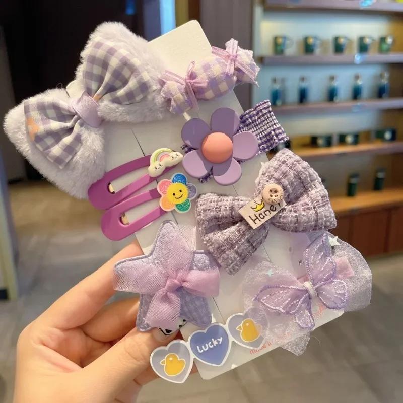 Cute Colorful Plush Hairpins 8/9pcs/Set Knitting Flowers Plaid Fruits Barrettes Hair Clip for Kids Child Hair Accessories Sets