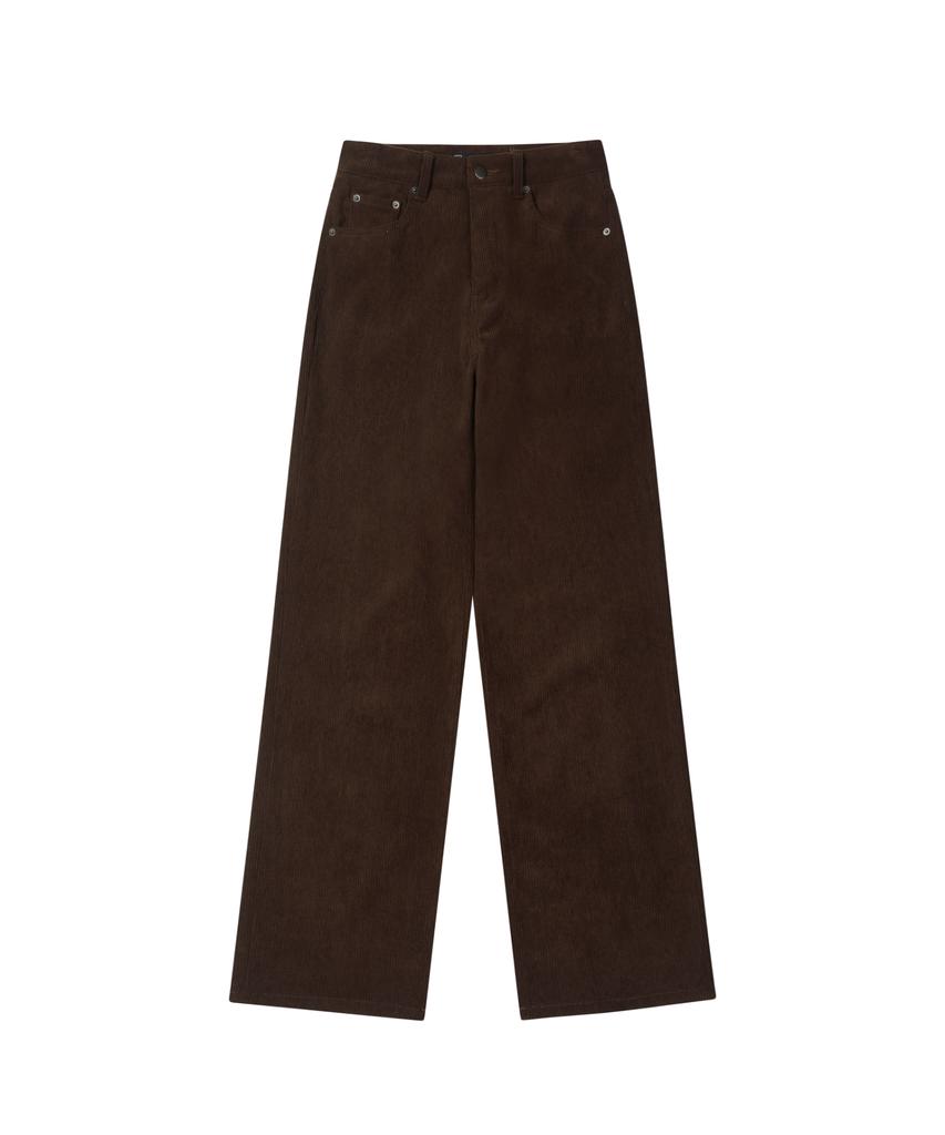 Ledeoli Pocket Stitch Straight Corduroy Pants [Brown]