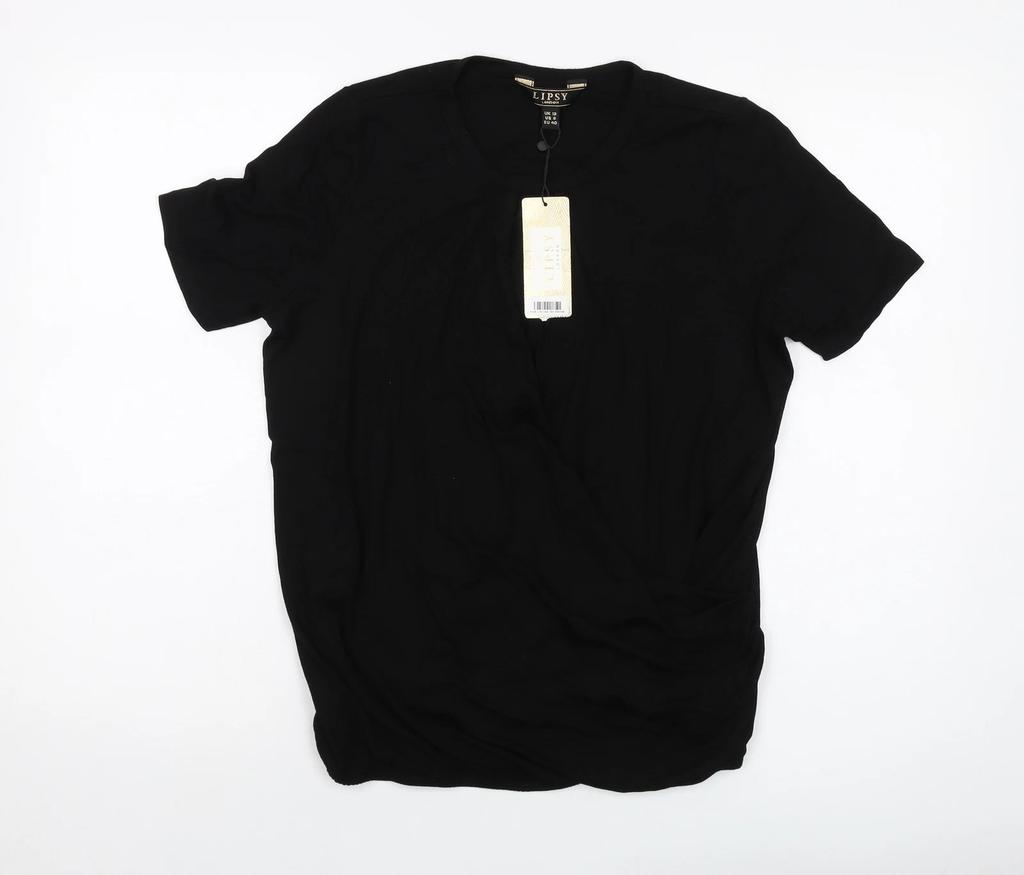 Lipsy Womens Black Viscose Basic T-Shirt Size 12 Round Neck