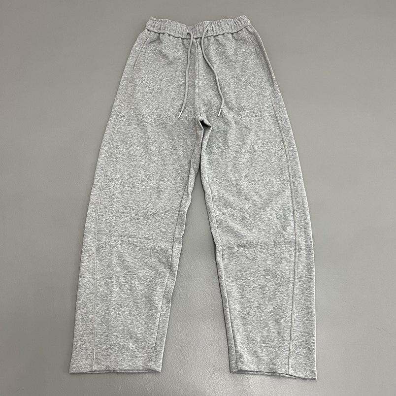 Women's Minimalist Curved-Leg Elastic Waist Pants, Contrast Stitching, Spring/Autumn Style, Loose Fit, with Pockets, Versatile Sweatpants.
