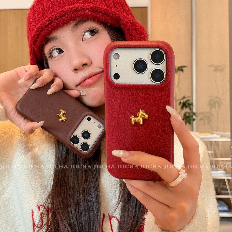 Gold Little Horse Apple iPhone Case: Light Luxury, Enhanced Heat Dissipation, Fits iPhone 17 Pro Max/16 Plus/15 for High-End Look