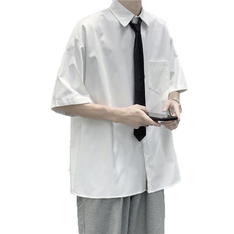 

Сплошной цвет с короткими рукавами, мужская летняя рубашка с пятью точками рукава, свободный Гонконгский стиль, японский повседневный кардиган с половиной рукава