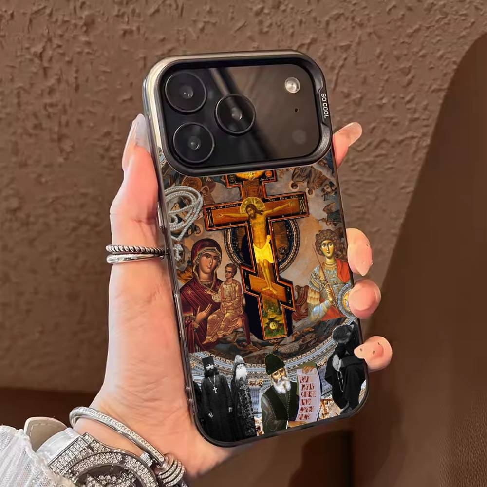 

Orthodox Cross Icon Church Phone Case For iPhone 17 16 15 14 13 12 11 Pro Max Plus Silver Matte Black Cover iPhone17promax