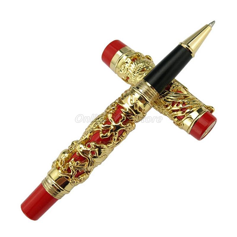 Jinhao Винтажная Металлическая Резьба Тиснение Дракон и Феникс Тяжелая Шариковая Ручка Золотая Отделка Профессиональная Офисная Канцелярия