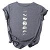 Women Summer Casual O Neck Short Sleeve Moon Print Loose Blouse T-shirt Top