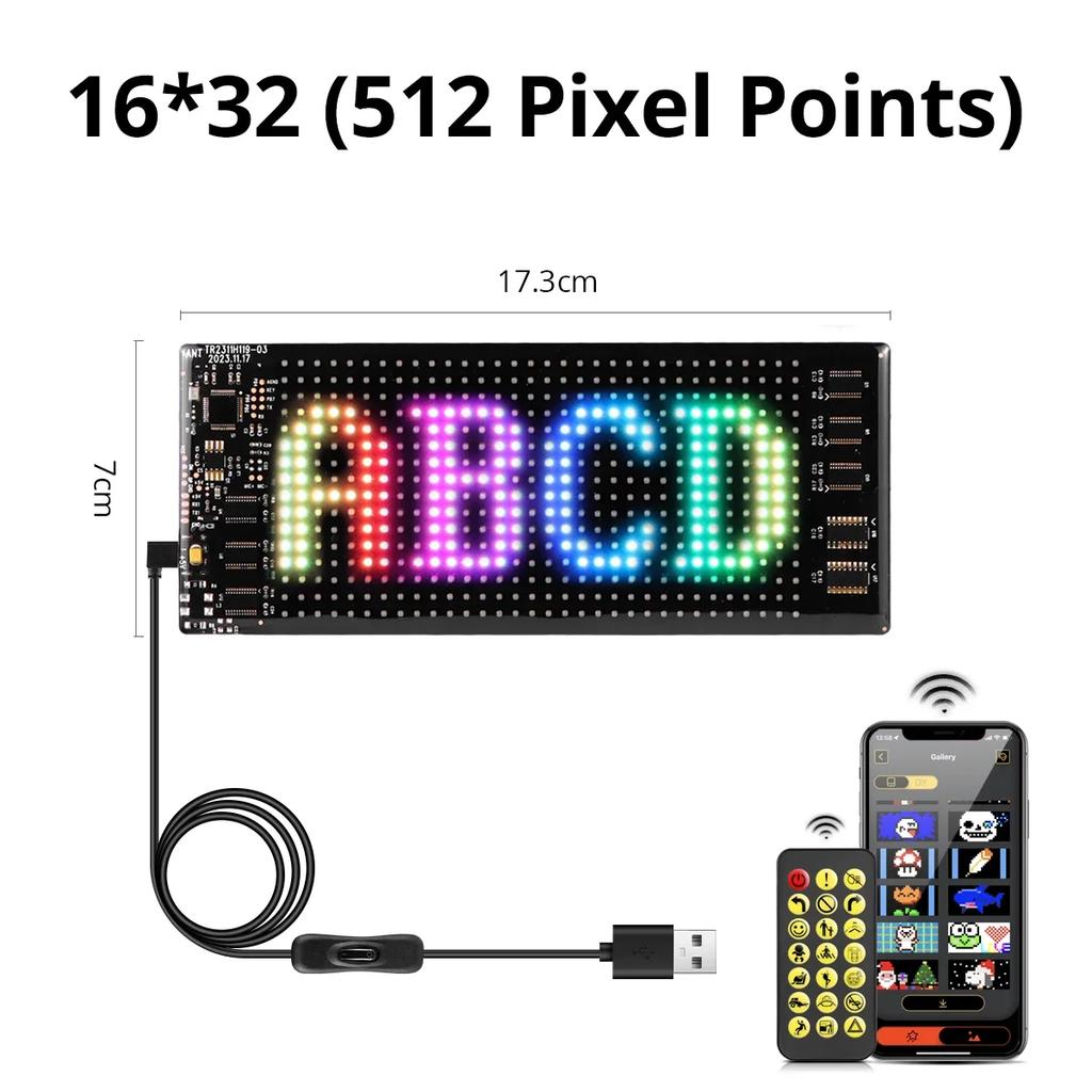Scrolling Advertising LED Sign Panel Bluetooth App Control Logo Light Customize Text Pattern Animation Programmable Car Display