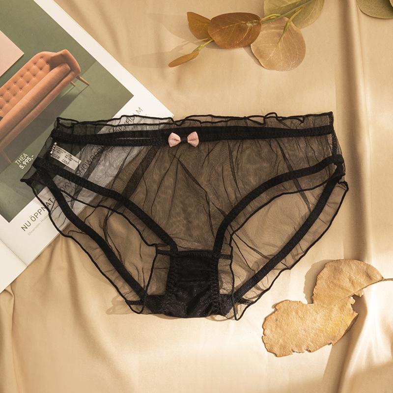 

Прозрачные трусики с оборкой из сетки, с низкой посадкой и эластичной резинкой на талии One Size (45-60 kg) чёрный