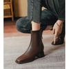 Square Head Short Boots Women's Single Boots New Autumn and Winter Boots Soft Leather Rear Zipper Middle Heel Medium Tube Thin Boots