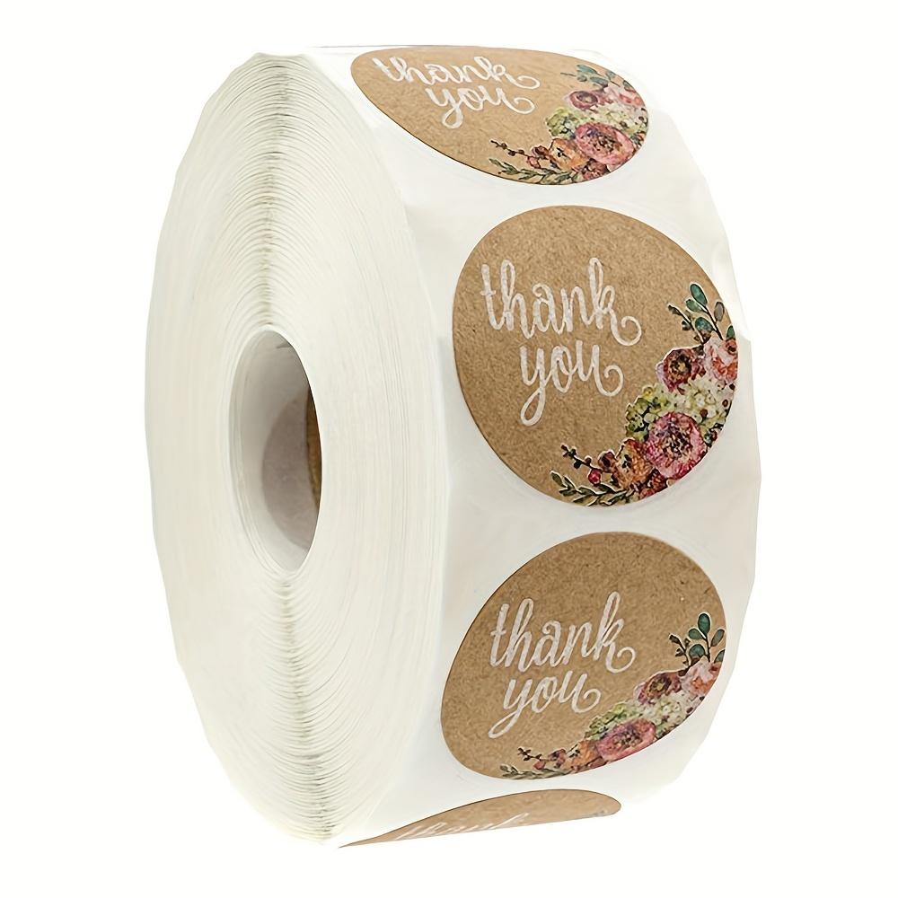 

500pcs 1-Inch Brown Kraft Paper Floral Thank You Stickers - Perfect for Small Businesses, Weddings & Gifts 1inch/2.5cm