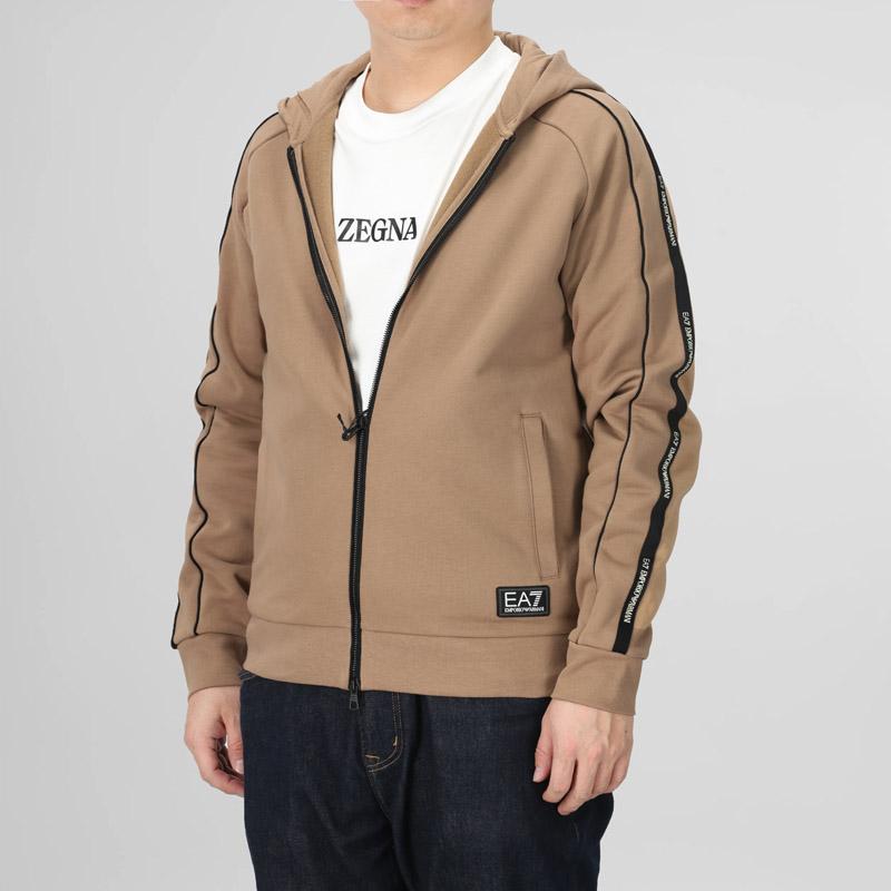 Emporio Armani Logo Patch Fleece Hooded Zip-Up Casual Sweatshirt Men sweatshirt Camel 7M000973-AF10377-U6171