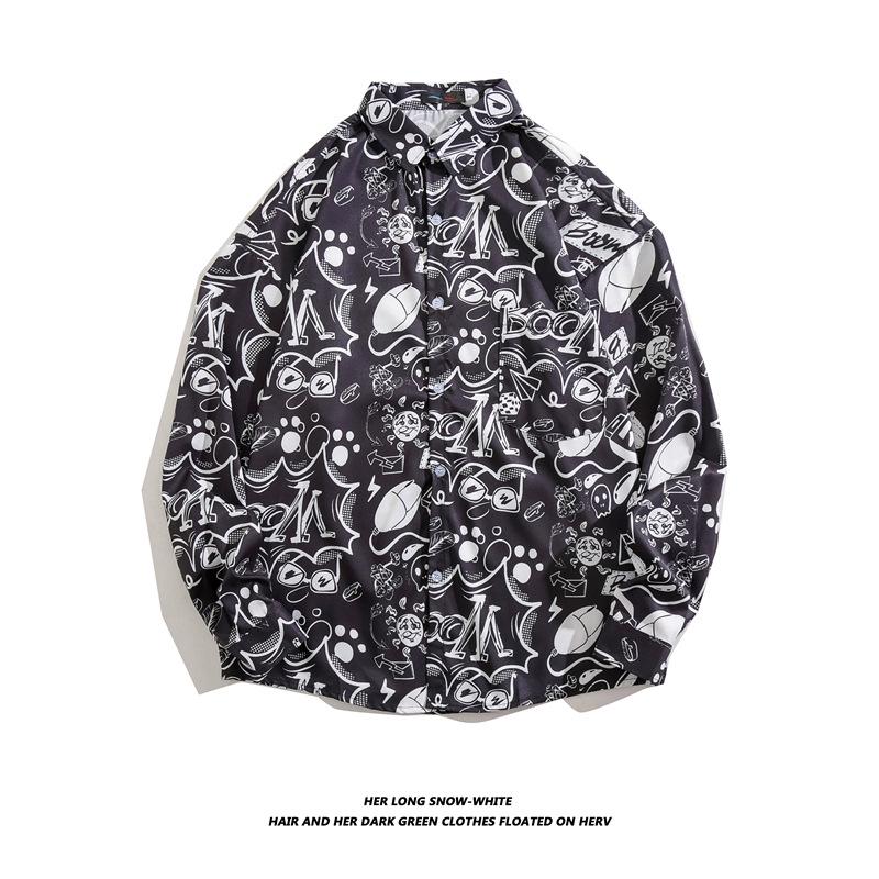 Men's Long-Sleeve Loose-Fit Shirt - Autumn/Summer Korean Style with Trendy Hong Kong Ins Print