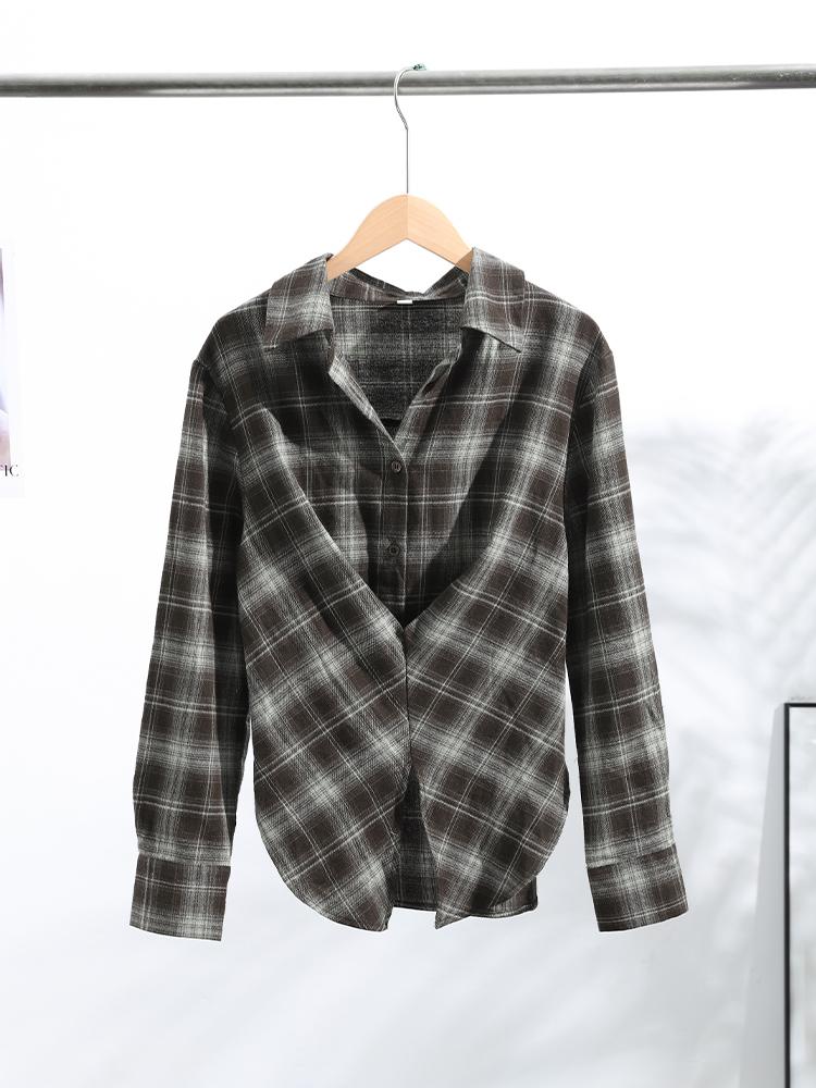 Camicie Eleganti a Quadri da Donna con Rever Maniche Lunghe Monopetto Oversize Autunno 2025 Lady Chic Streetwear