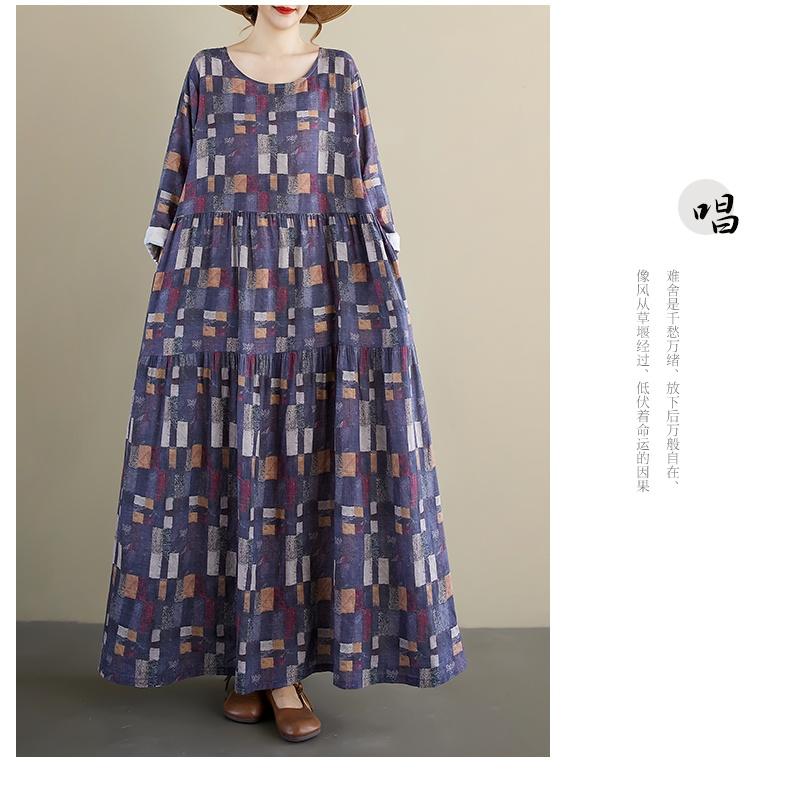 Long Sleeve Plus Size Vintage Floral New In Dresses for Women Casual Loose Spring Summer Autumn Dress