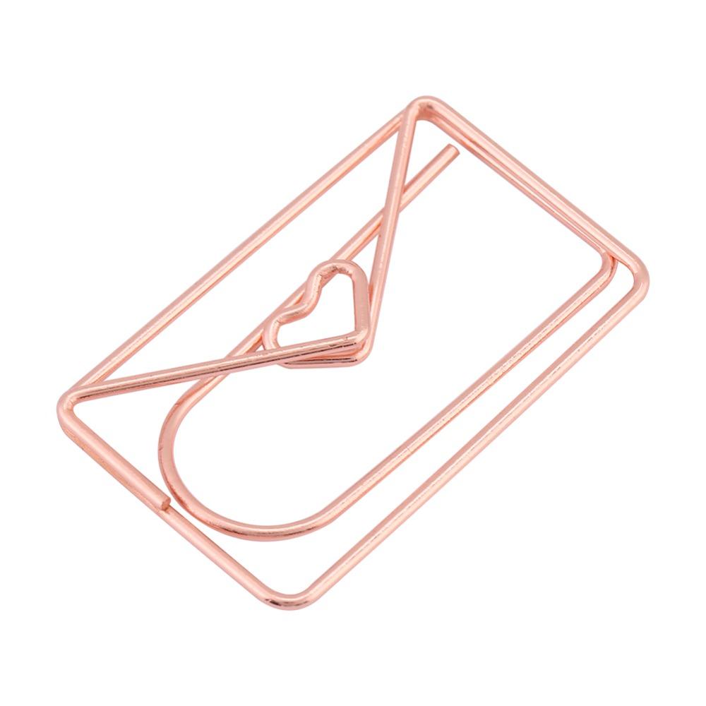 12pcs Cute Envelope Shape Paper Clips Rose Gold Document Organizing Clip Office Use