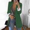 Women Solid Open Front Pockets Cardigan Formal Suit Long Sleeve Blouse Coat