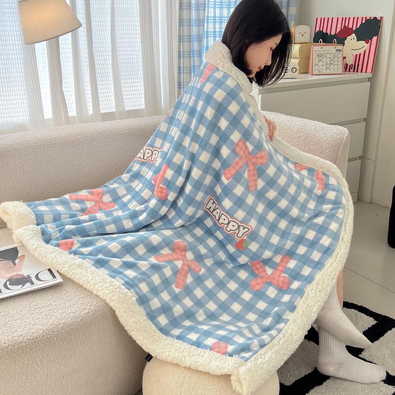 Pink Plaid Thick Blanket Girls Childrens Room Cute Cartoon Animal Bed Blanket Adults Home Travel Autumn and Winter Warm Blankets