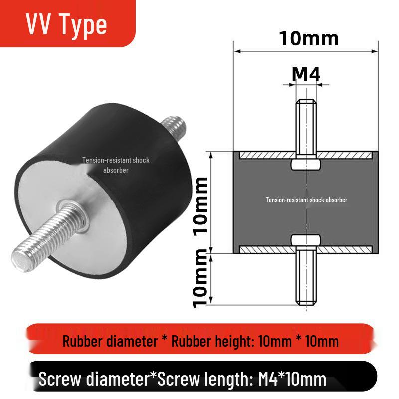 VV Type Rubber Shock Absorber with Dual External Threaded Rods - Industrial Vibration Dampening Silent Buffer Pad NHE01