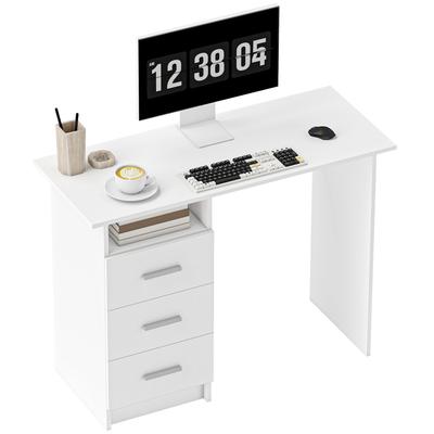 Computertisch mit 3 Schubladen und offenem Regal, Schreibtisch, moderner Stil, 100 x 40 x 75 cm, weiß