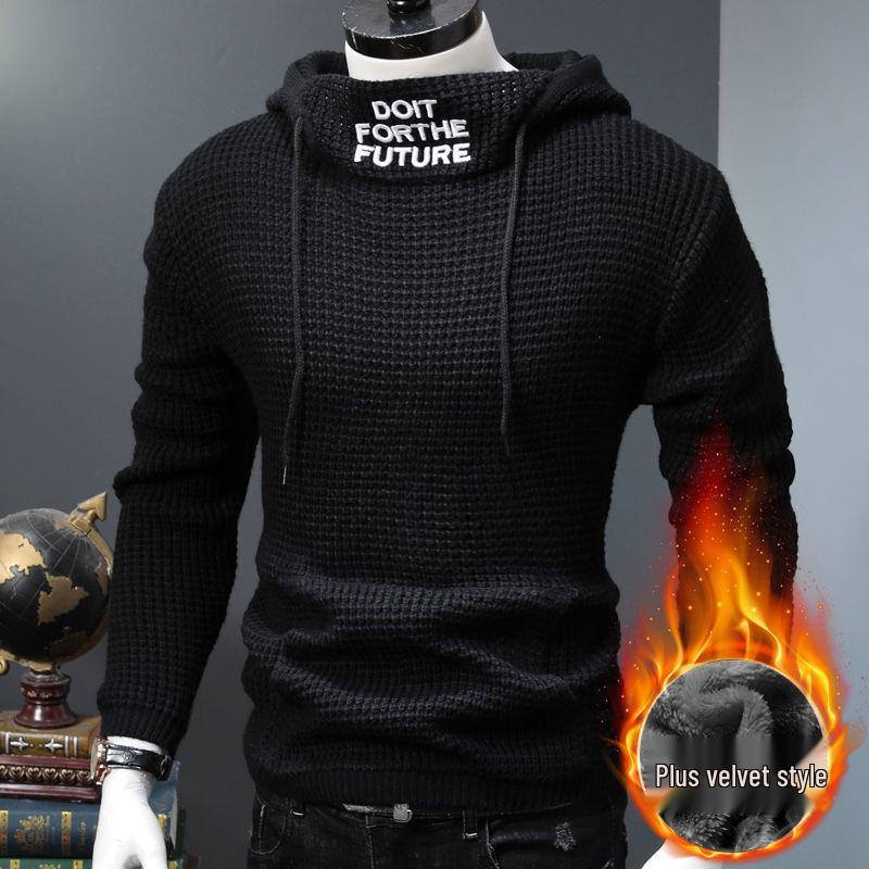 Herren Koreanischer Stil Slim Fit Rollkragen Kapuzenpullover Mantel - Jugend Winter Dicke Strickware