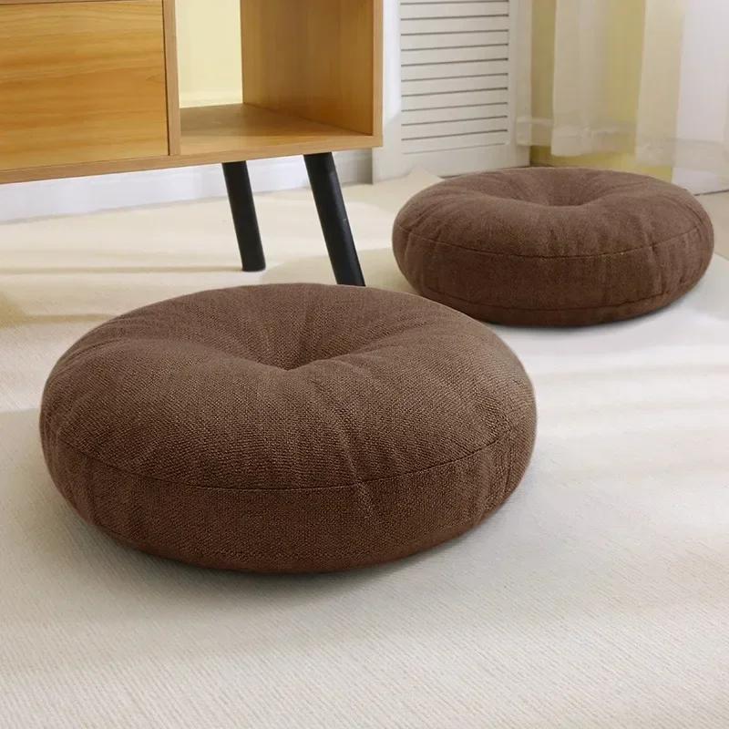 Cotton and Linen Detachable and Washable Seat Cushion Circular Living Room Floor Mat Solid Color Meditation Ground Cushion 40x13cm