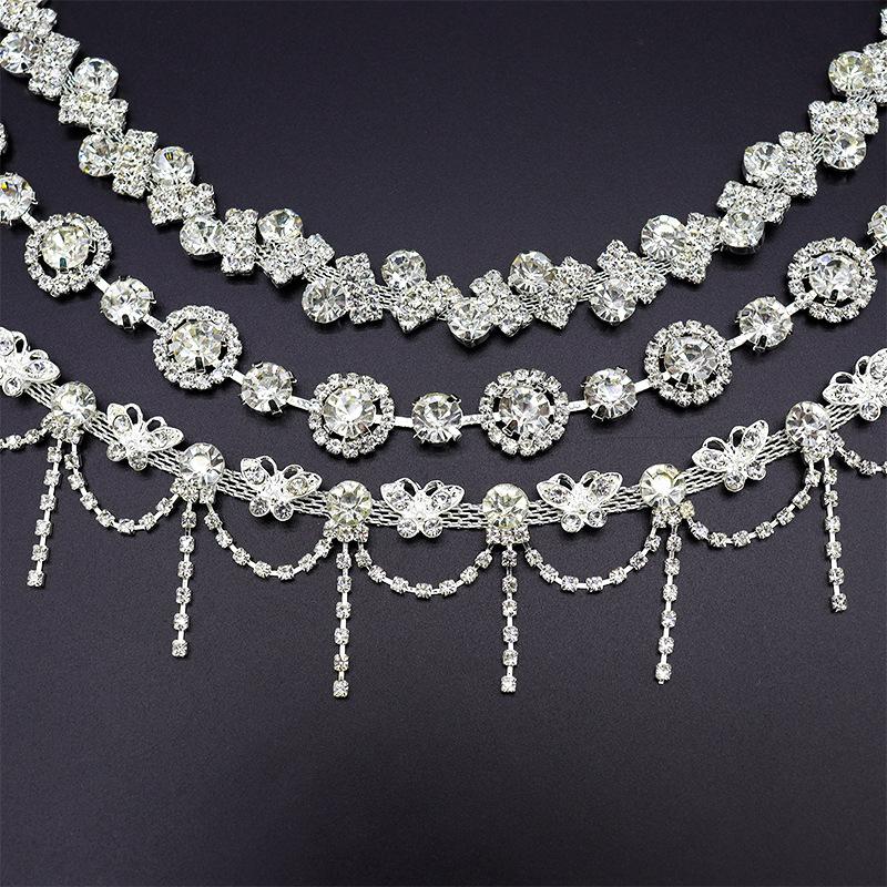 10Yards Rhinestone Trim Tassel Chain Flower Shape Diamond Crystal Clothing Party DIY Wedding Rhinestone Ribbon Gift Decoration