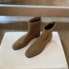 Grape mother studiolee Korean retro square head suede versatile thick heel heightening thin short boots women's autumn and winter