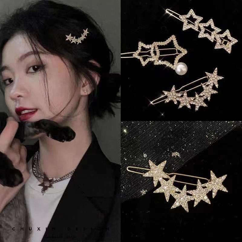 Punk Pentagram Hair Clip Vintage Crystal Star Hairpins Harajuku Fashion Headwear For Women Girl Hair Jewelry Accessories