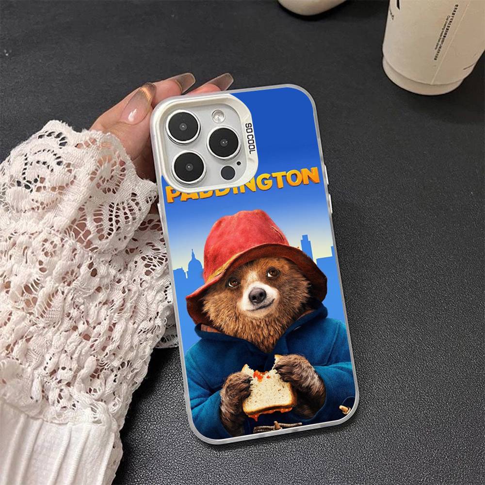 Cute P-Paddington B-BearS Colorful Phone Case Silver Suitable For iPhone 12 11 13 14 15 16 17 Max Pro Plus X XR XS