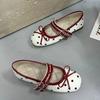 Bow Dot Ballet Flats for Women Round Toe Double Strap Buckle Design Elegant Mary Jane Shoes Fashion Party Comfort Banquet Shoes