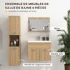 4-Piece Bathroom Furniture Set, Wall-Mounted, with Mirror, Under-Basin Unit, Basin and Tall Cabinet, Natural