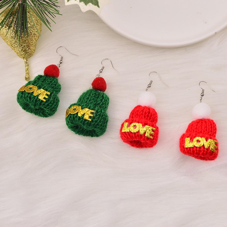 Creative Christmas Mini Wool Hat Earrings - Cute Winter Holiday Decoration