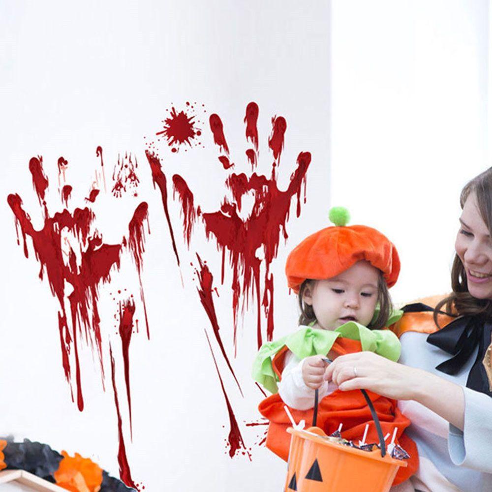 Creepy 3D Widnow Decor Blood Handprint Horror Finger Foot Wall Stickers Halloween Decor