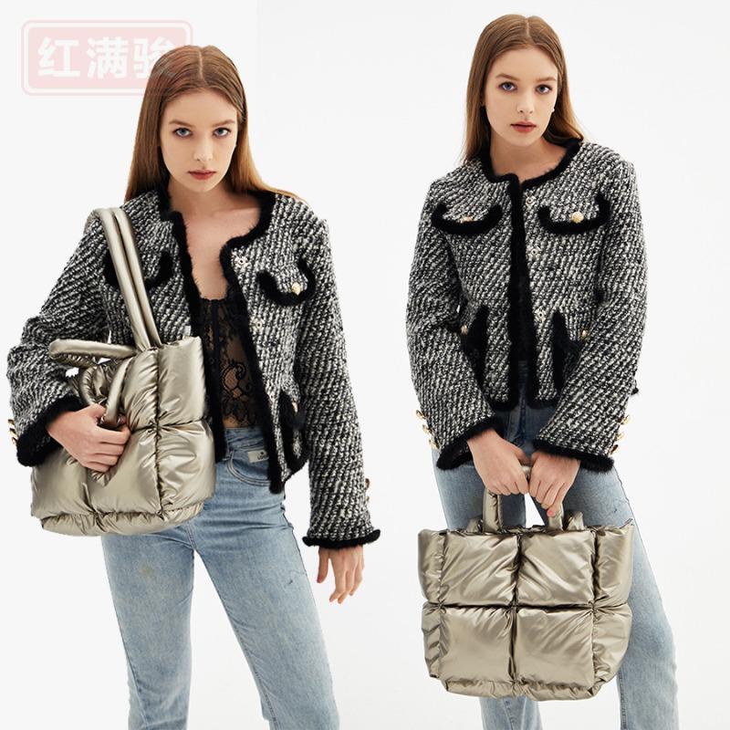 Down bag cotton clothes women's bag simple space bag solid color soft square filled shoulder handbag new