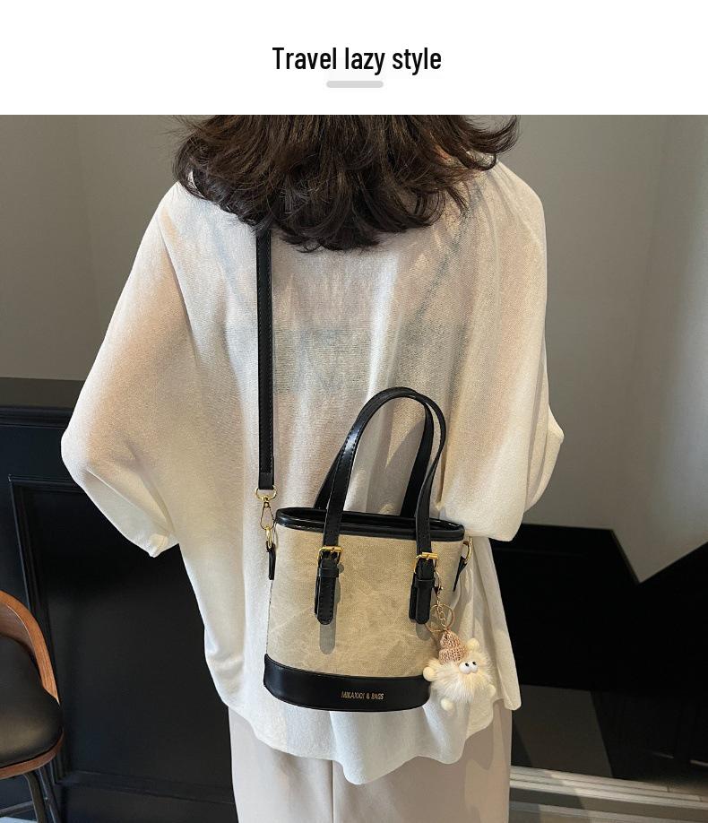 Women's Retro Color Block Bucket Crossbody Bag - 2025 Autumn/Winter Fashion Textured Small Handheld Bag