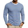 Mens Casual Striped Long Sleeve Crew Neck Pullover T Shirt