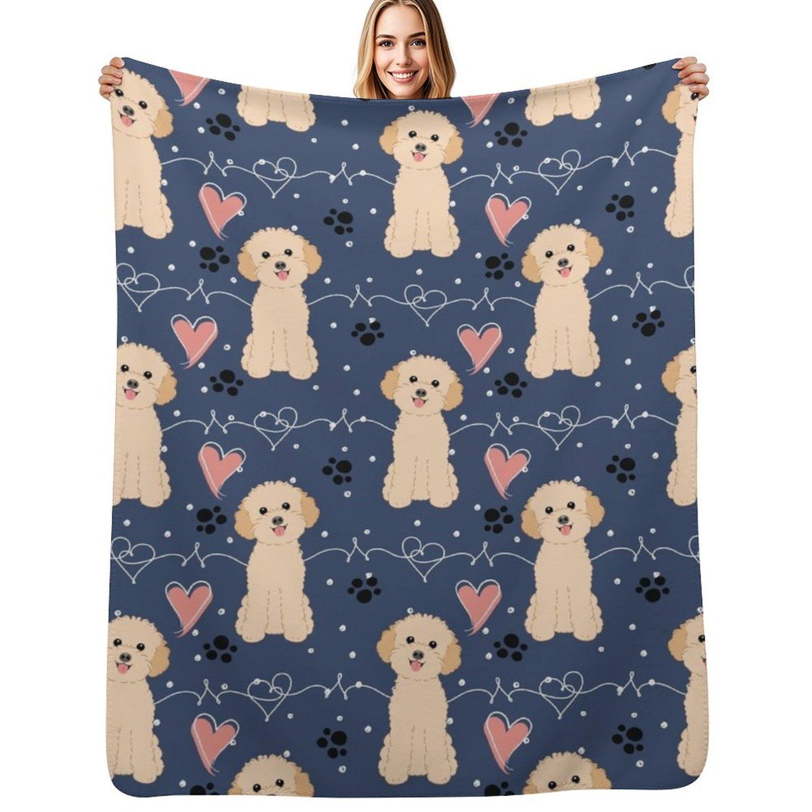 LOVE Apricot Toy Poodle Throw Blanket Soft Warm Blanket Gift for Men Women Adults Size: 75*100cm, Weight: 230 GSM