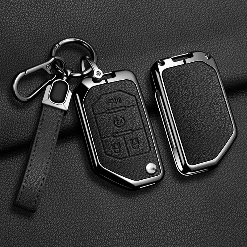 Zinc Alloy Leather Car Key Case Cover for Jeep Wrangler JL JLU Rubicon Gladiator JT Sahara JLU 2018 2019 2020 2021 2022 2023