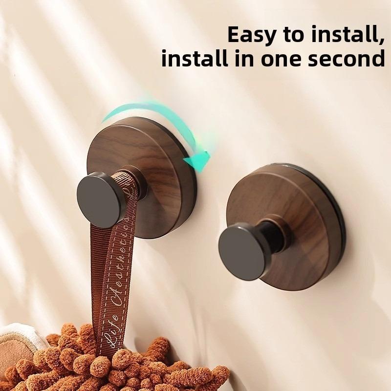 Walnut Wood Grain Suction Cup Rotating Hook, Household Seamless Adhesive Door Rear Coat Hook, Kitchen and Bathroom Hanging Rack