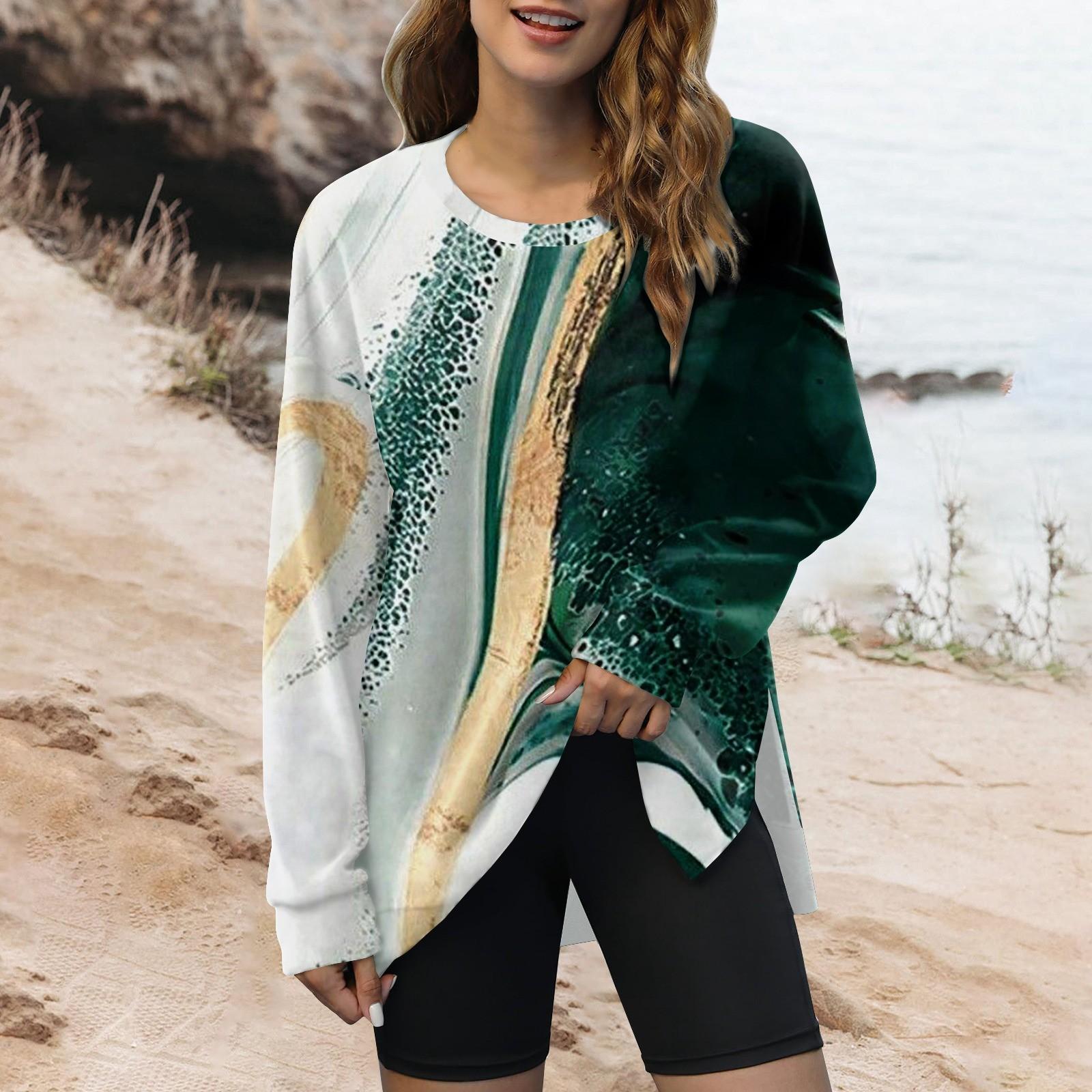 

Жіночий модний пуловер з круглим вирізом і довгим рукавом з принтом S