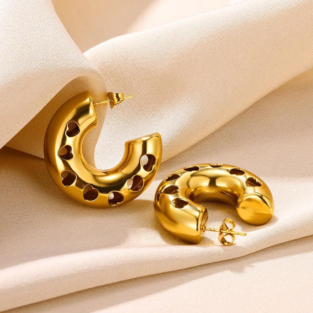 Chunky Geometric Earrings For Women Gold Color Stainless Steel Earring Female Fashion Party Wedding Jewelry Gift Bff