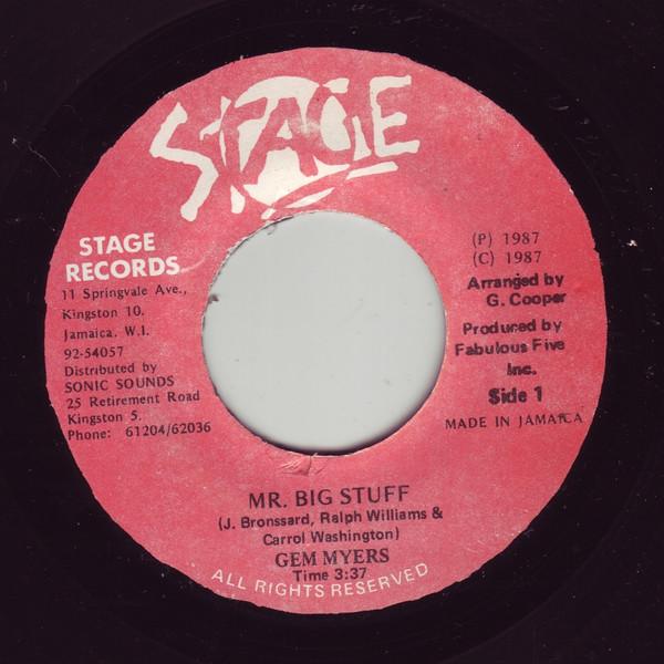 

7inch Record GEM MYERS Mr. Big Stuff NONE Stage Records 1987 Jamaica Reggae Ska Dub Used