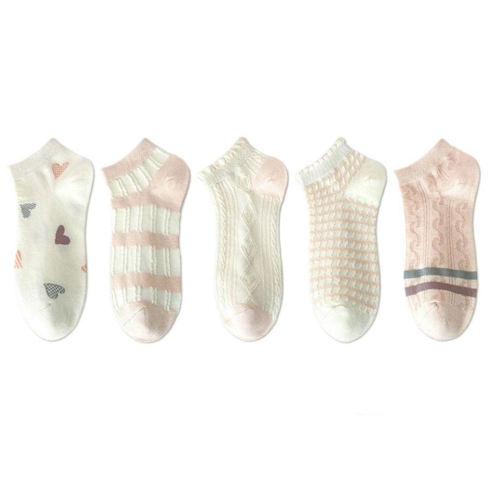 5 Paar Streifen Herz Kurze Socken Rüschen Kniestrümpfe Damen Niedlich Süß Knöchelsocken Mädchen